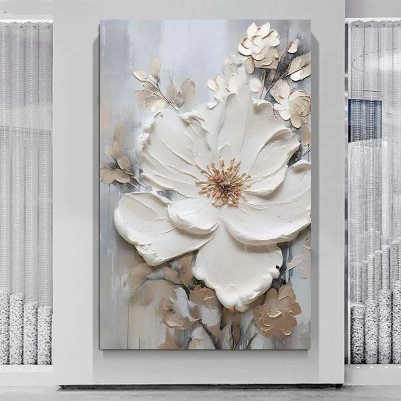 Blooming White Flowers On Canvas