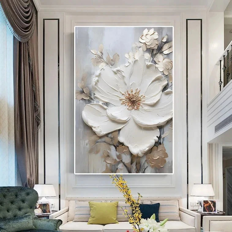 Blooming White Flowers On Canvas